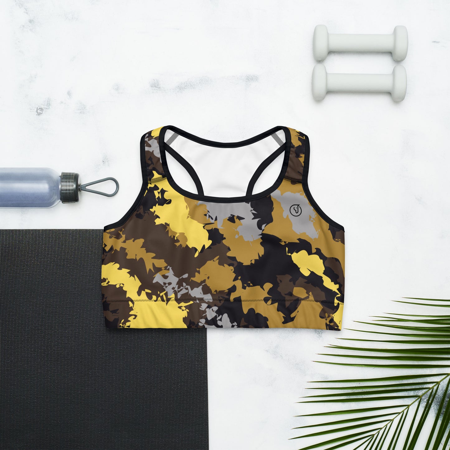 Humble Sportswear, women's camo yellow dri fit low impact sports bra