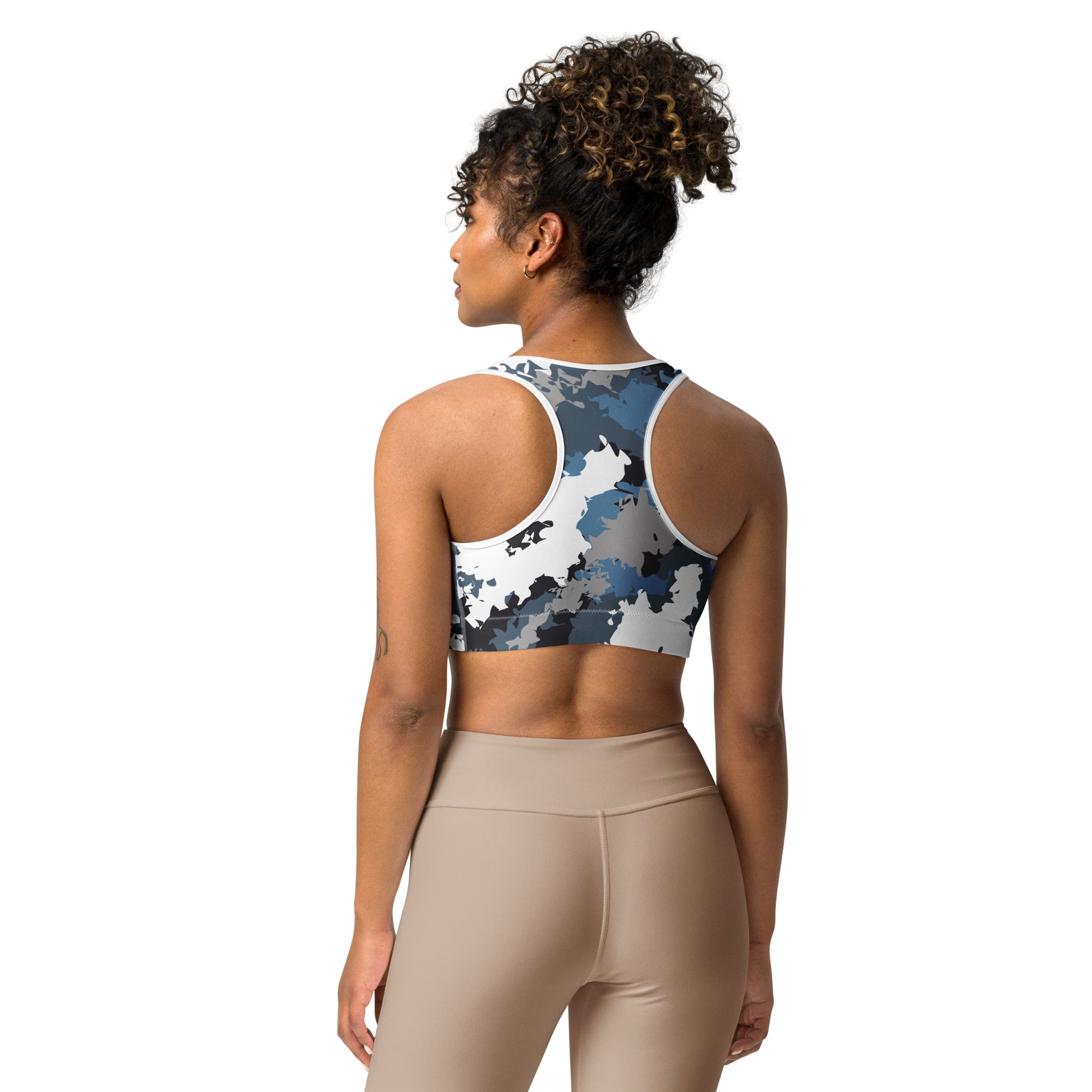 Humble Sportswear, women's blue camo dri fit moisture-wicking sports bra