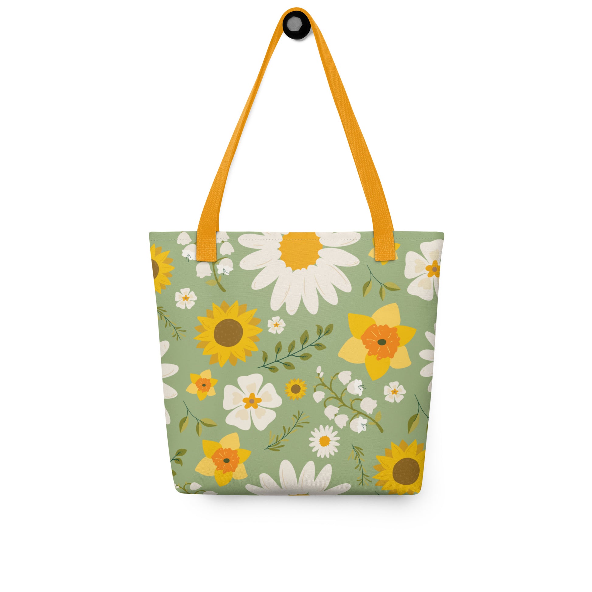 Mireille Fine Art, floral green tote bag with sunflowers print 