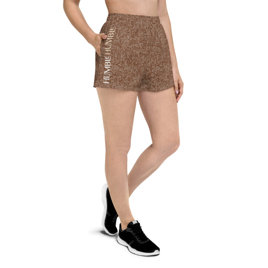 Humble Sportswear women's athletic shorts all-over print pattens brown