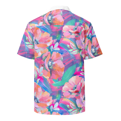Humble Sportswear, men's floral abstract moisture-wicking button shirt