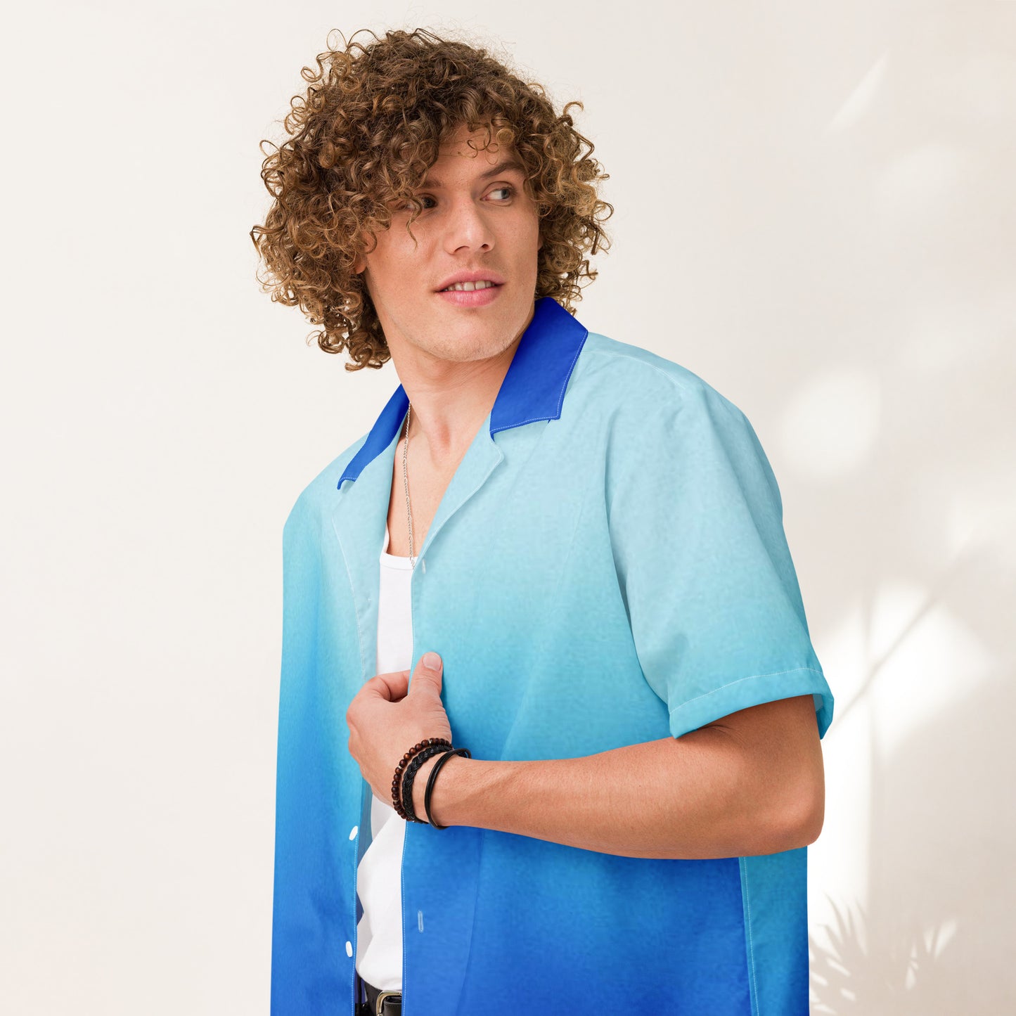 Humble Sportswear, men's button shirt, blue gradient breathable beach button down shirt