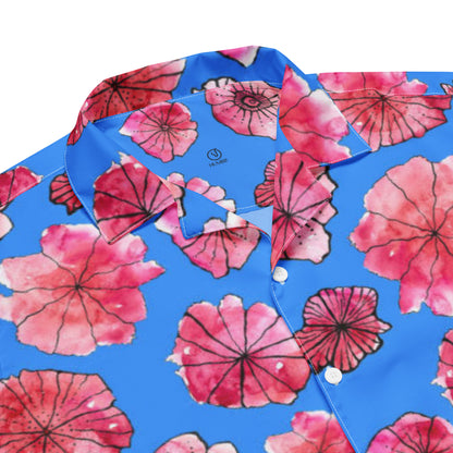 Humble Sportswear, men's blue floral lightweight button beach button shirt
