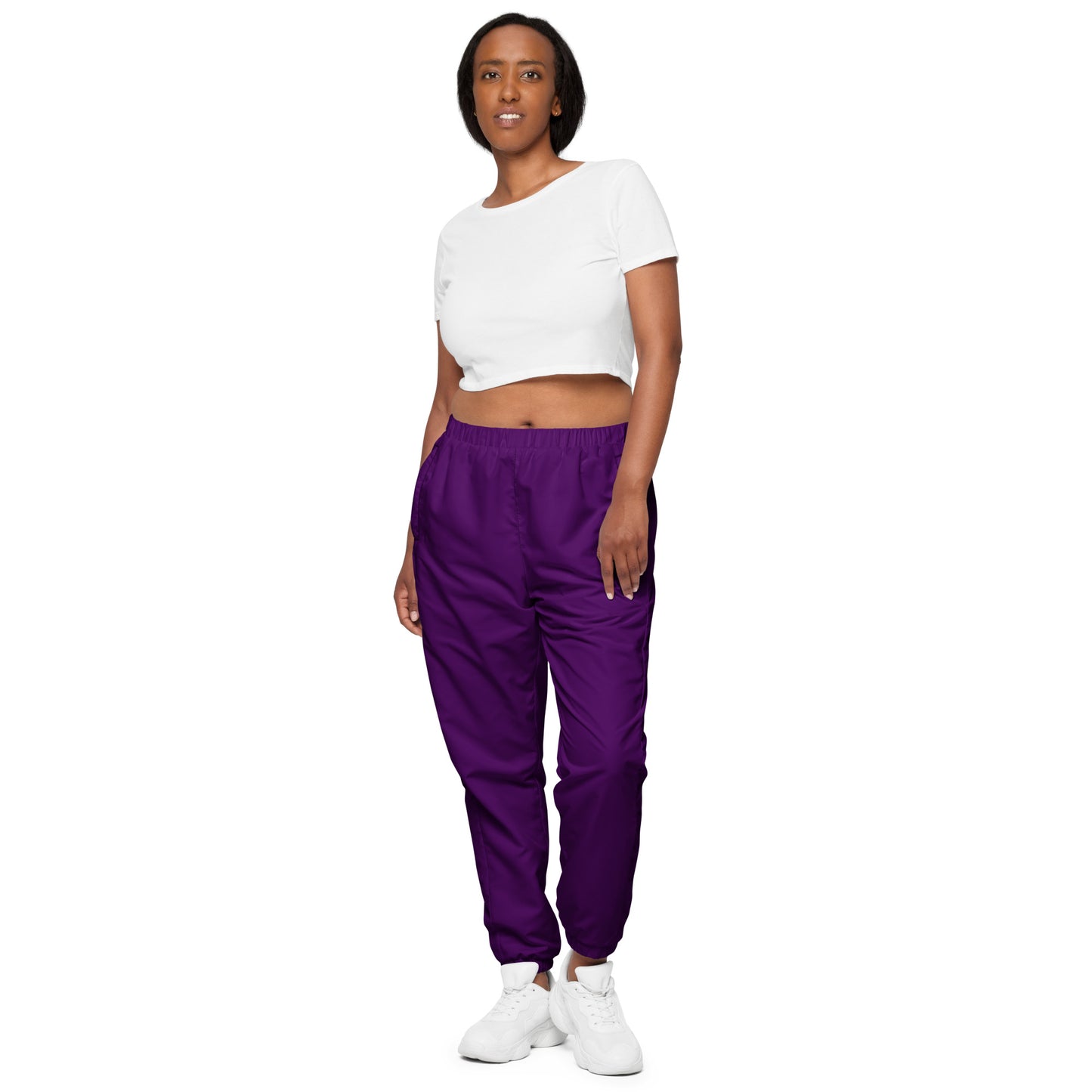 Humble Sportswear, women's purple lightweight relaxed fit track pants with zip