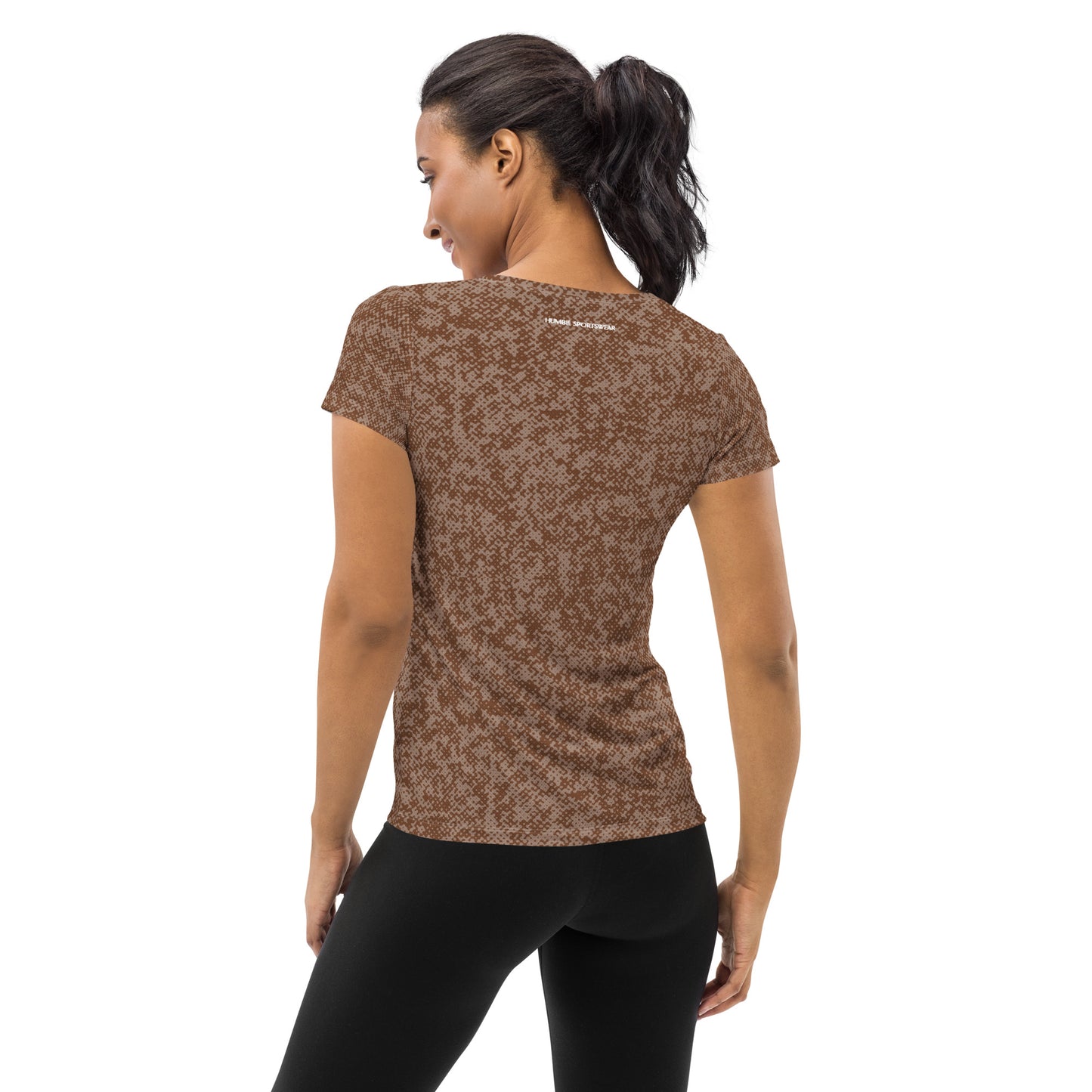 Humble Sportswear women's sports mesh t-shirt all-over print pattens brown