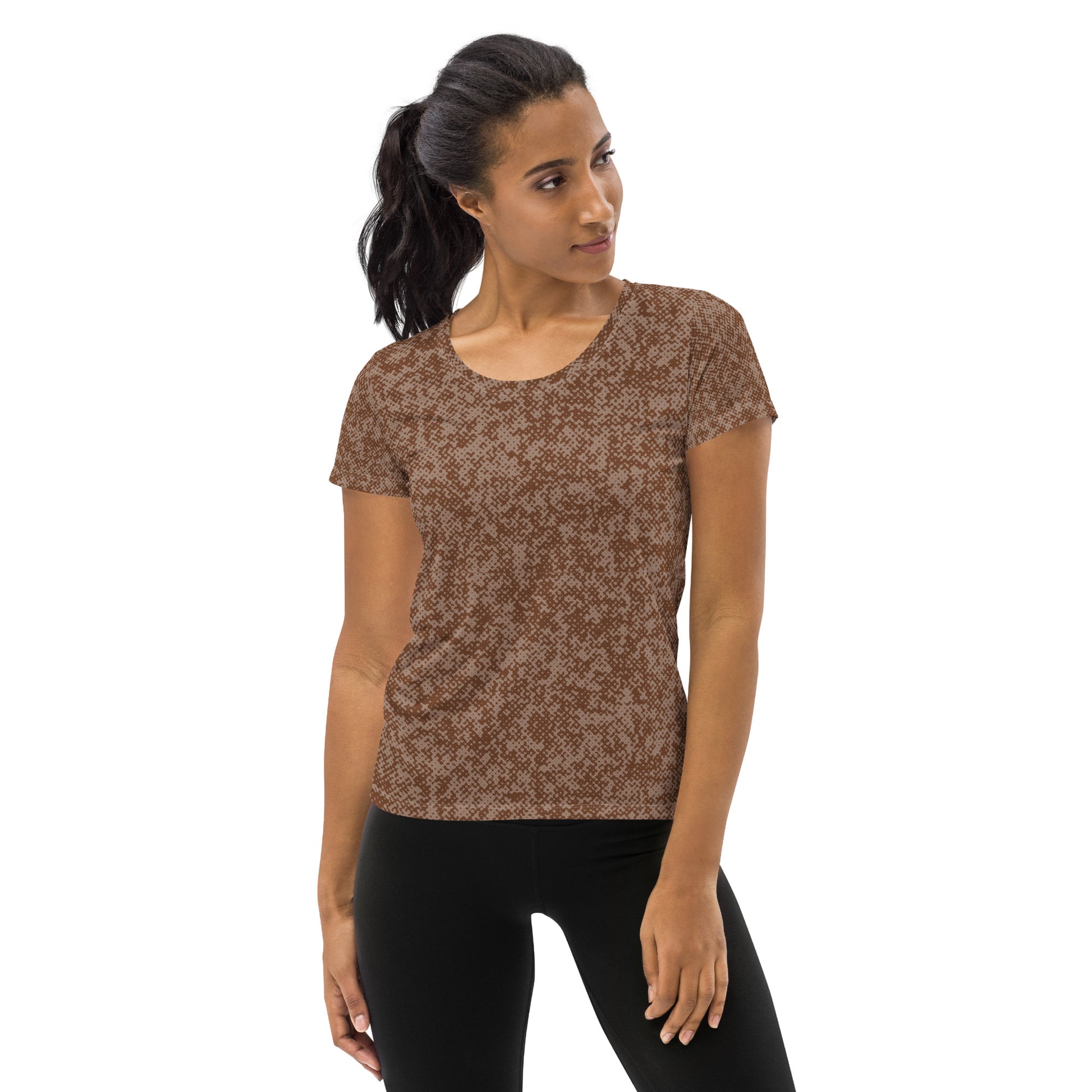 Humble Sportswear women's sports mesh t-shirt all-over print pattens brown