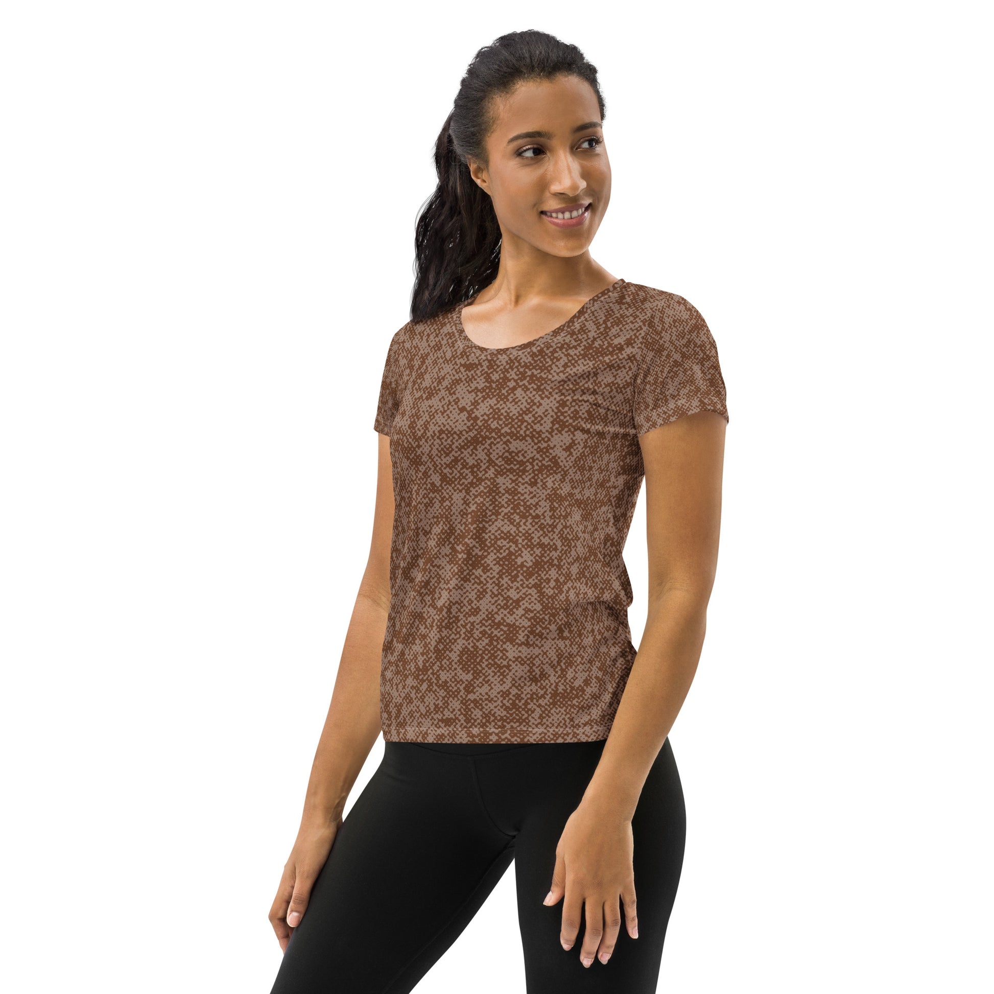 Humble Sportswear women's sports mesh t-shirt all-over print pattens brown