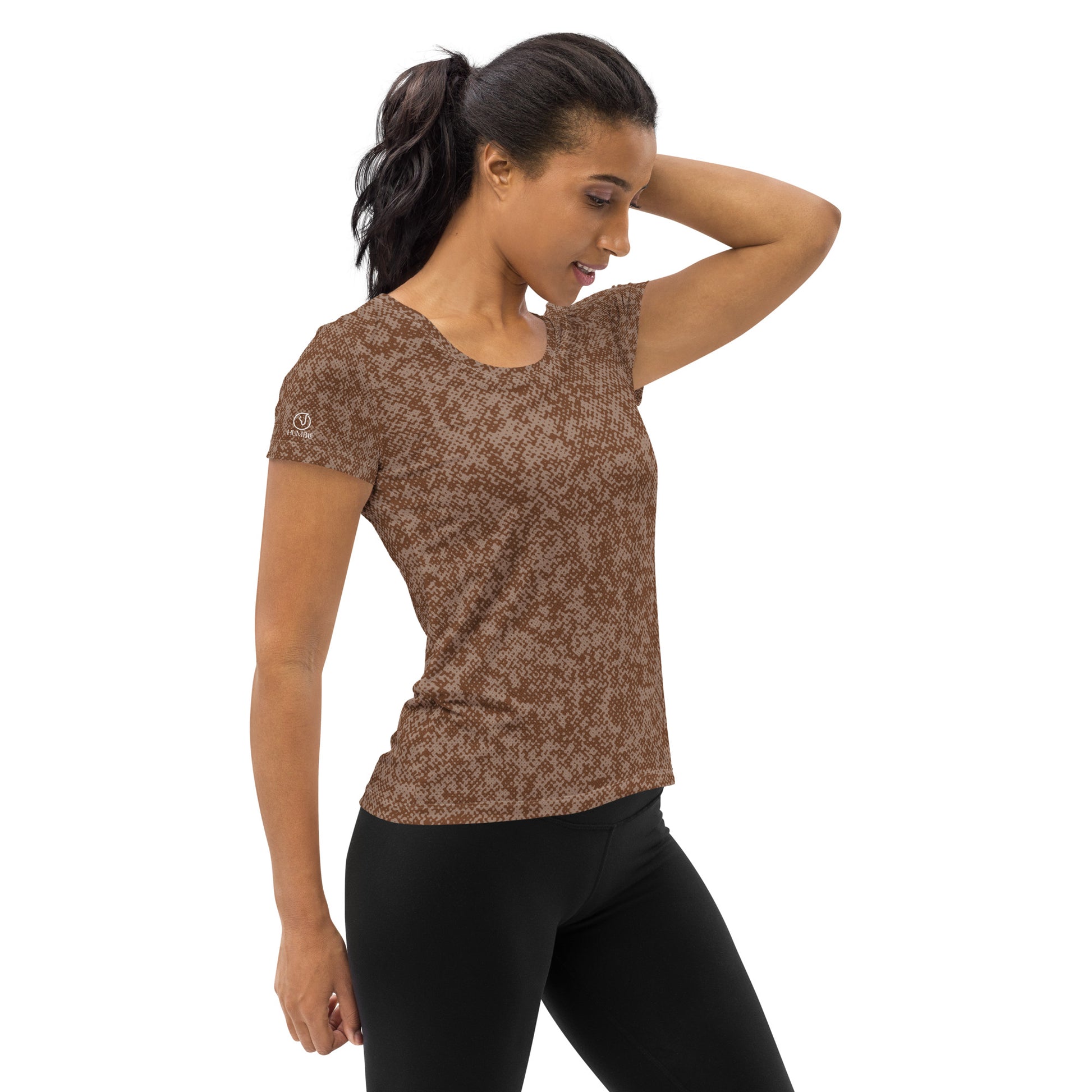 Humble Sportswear women's sports mesh t-shirt all-over print pattens brown