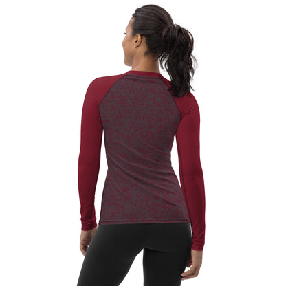 Humble Sportswear women’s long sleeve burgundy all over print color match rash guard