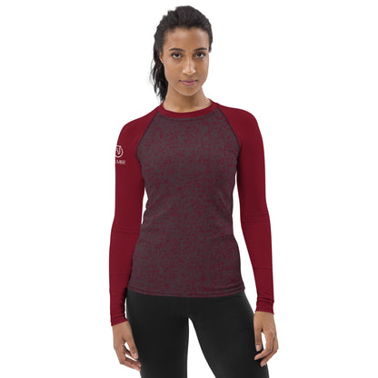 Humble Sportswear women’s long sleeve burgundy all over print color match rash guard