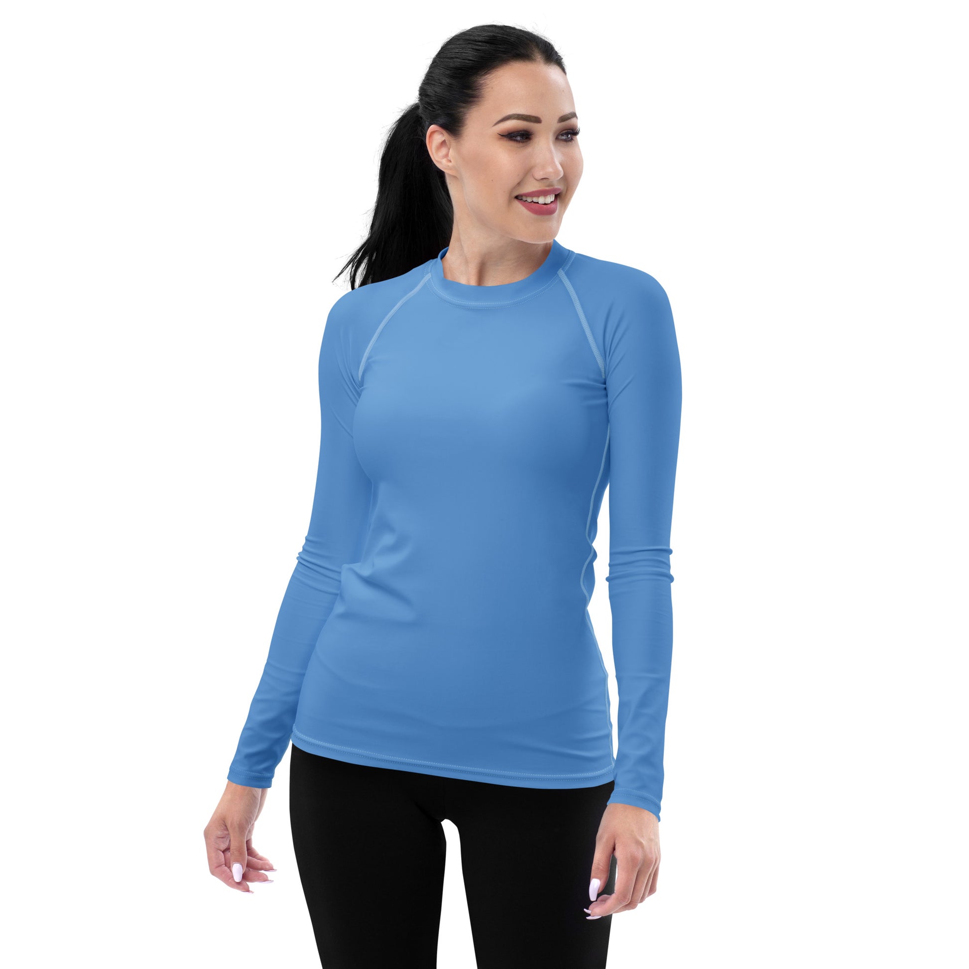 Humble Sportswear women’s long sleeve color match blue sport compression rash guard