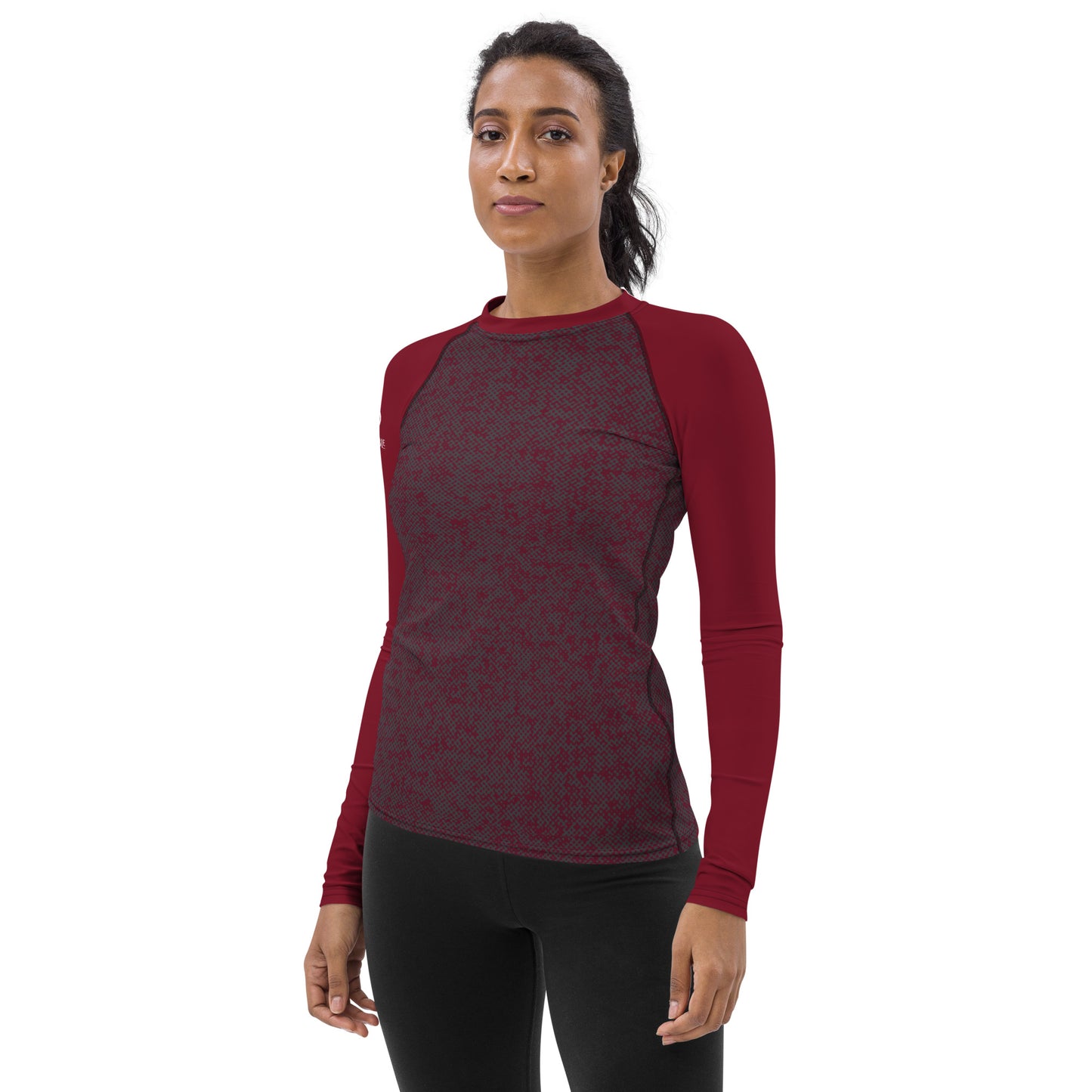 Humble Sportswear women’s long sleeve burgundy all over print color match rash guard