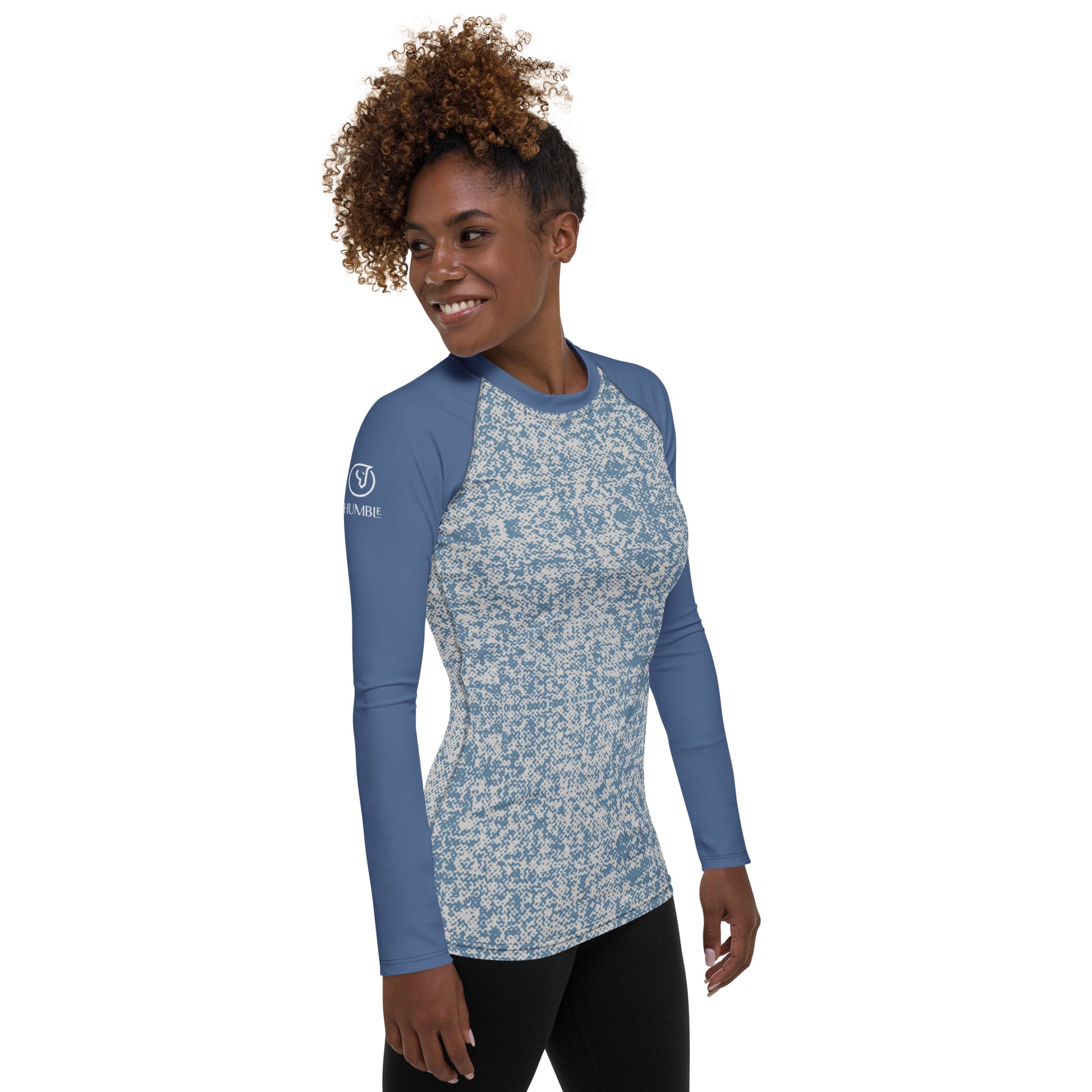 Humble Sportswear women’s blue long sleeve compression rash guard all over print