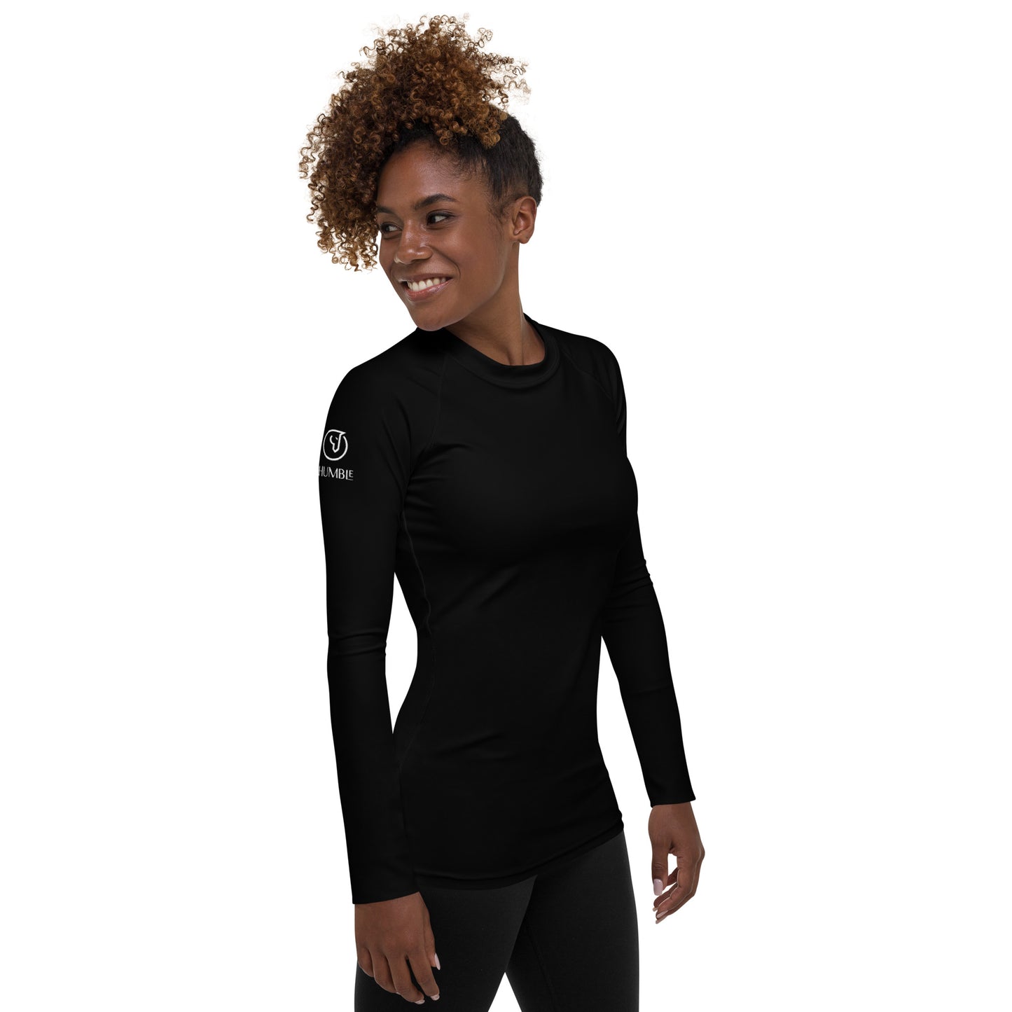 Humble Sportswear women’s long sleeve color match black sports compression rash guard