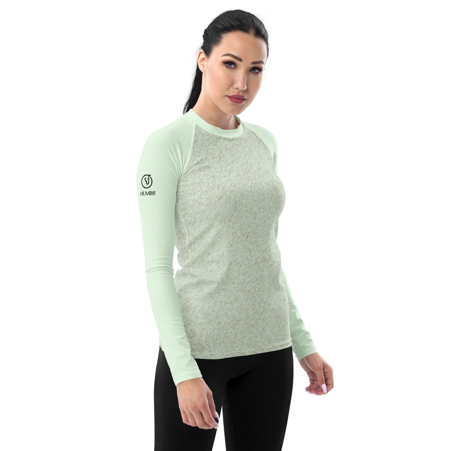 Humble Sportswear women’s long sleeve green all over print rash guard