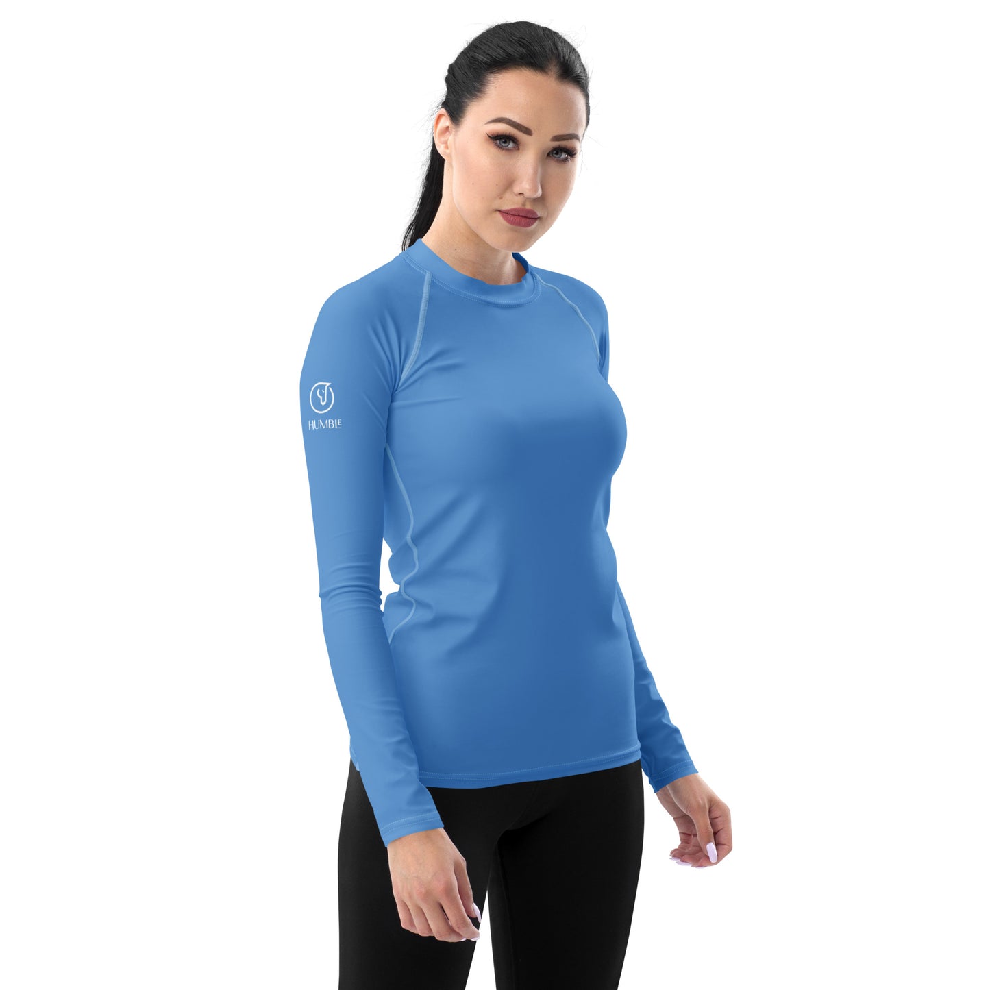 Humble Sportswear women’s long sleeve color match blue sport compression rash guard