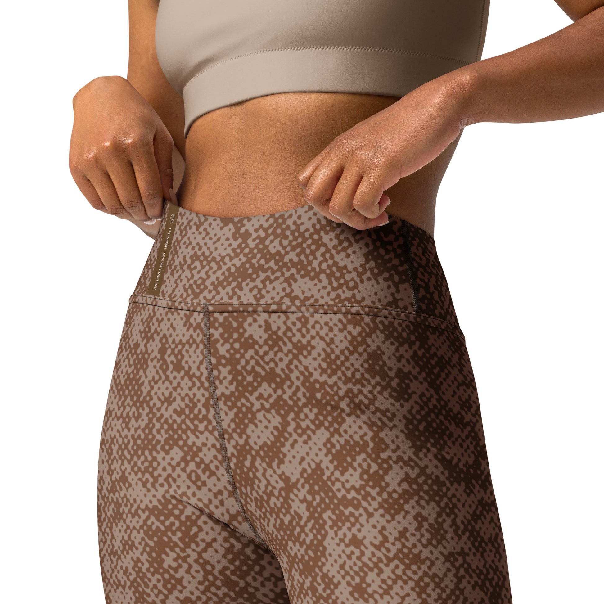 Humble Sportswear women's high waisted long all-over print brown activewear leggings