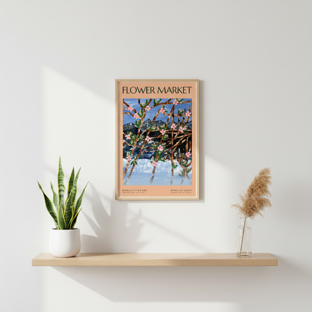 framed alpine landscape spring branches art print 