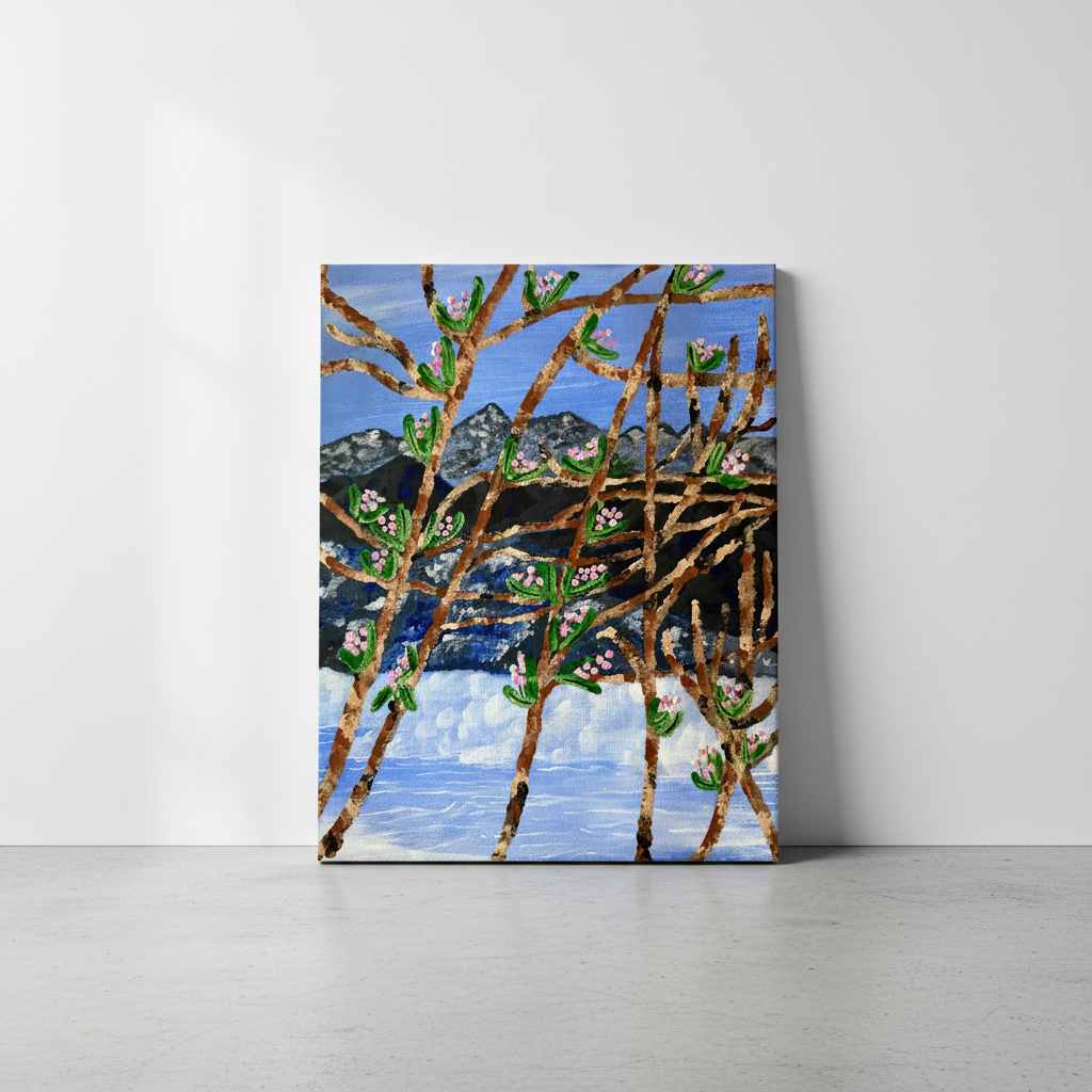 alpine spring branches original art a a wall 