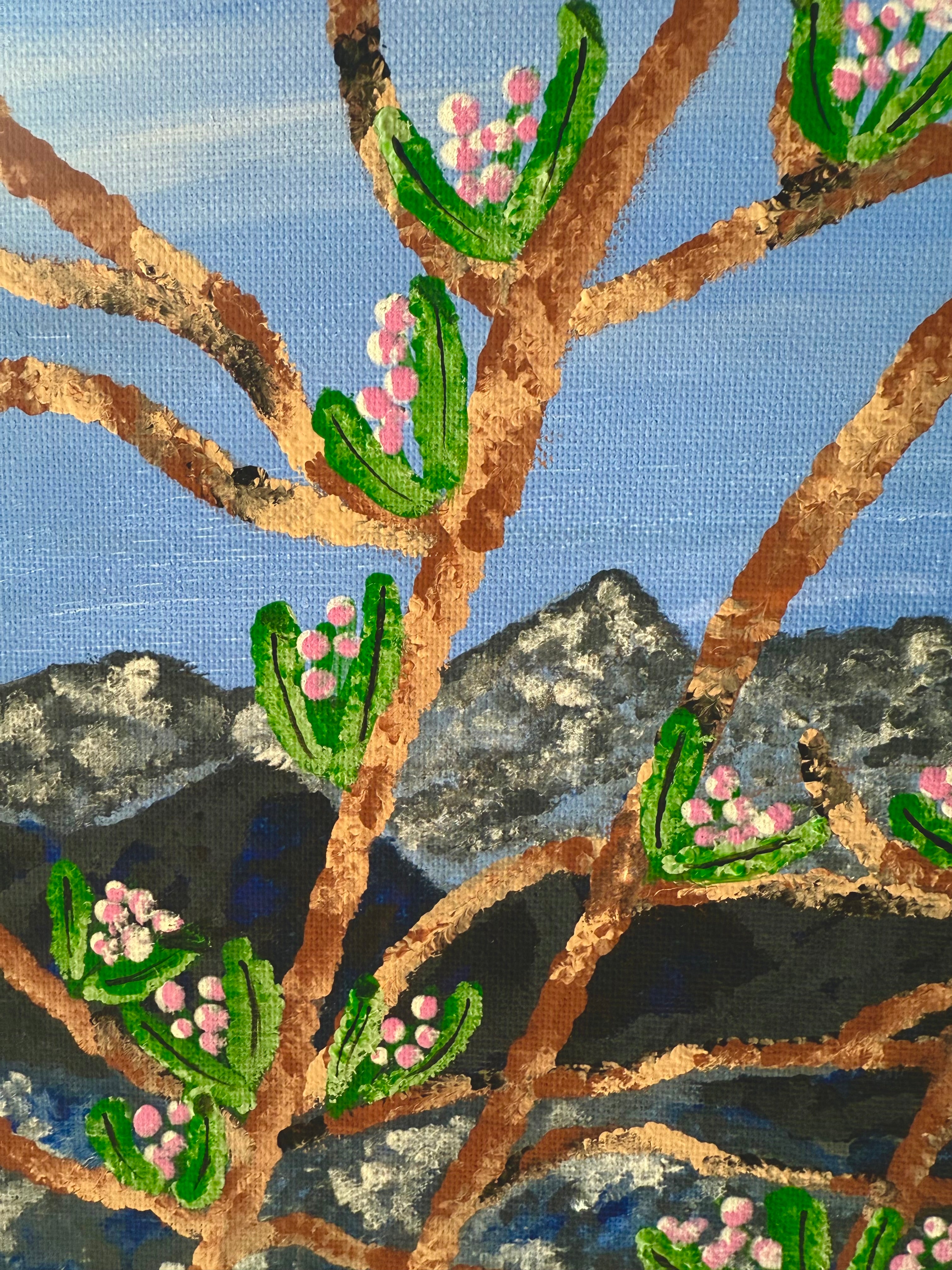 modern nature wall art original painting of spring mountain branches 
