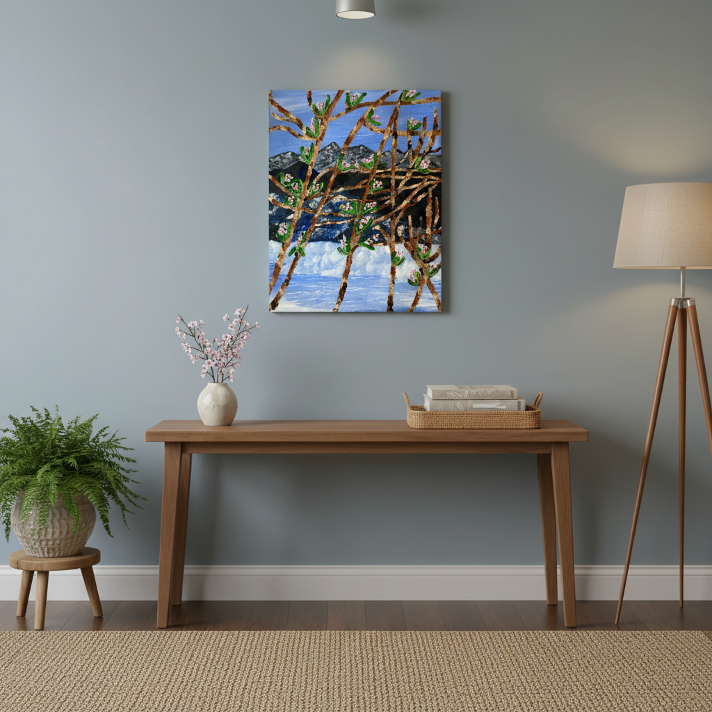 alpine spring original mountain botanical painting on canvas 