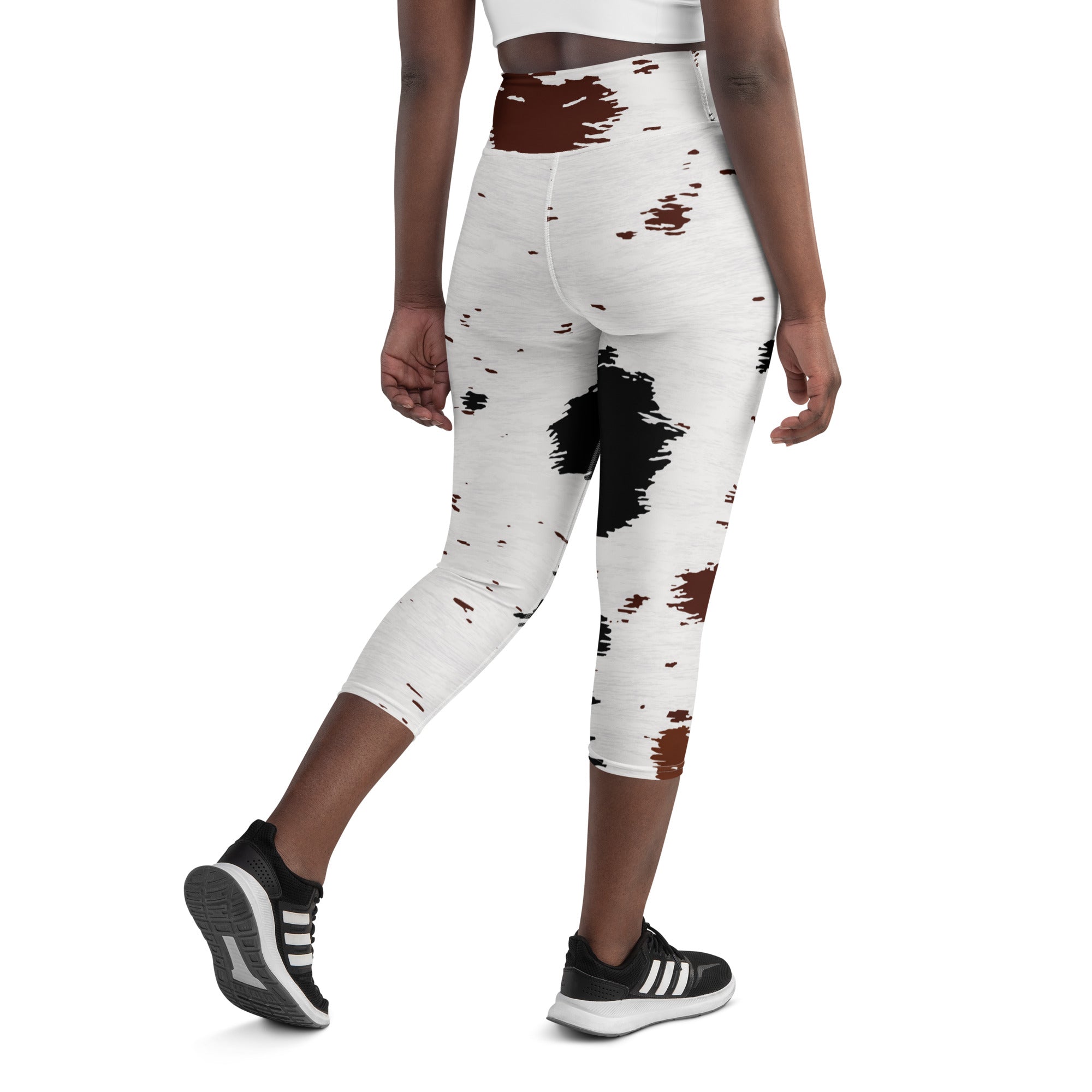 back view of yoga capri leggings with animal print 