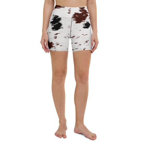 animal print yoga shorts front view