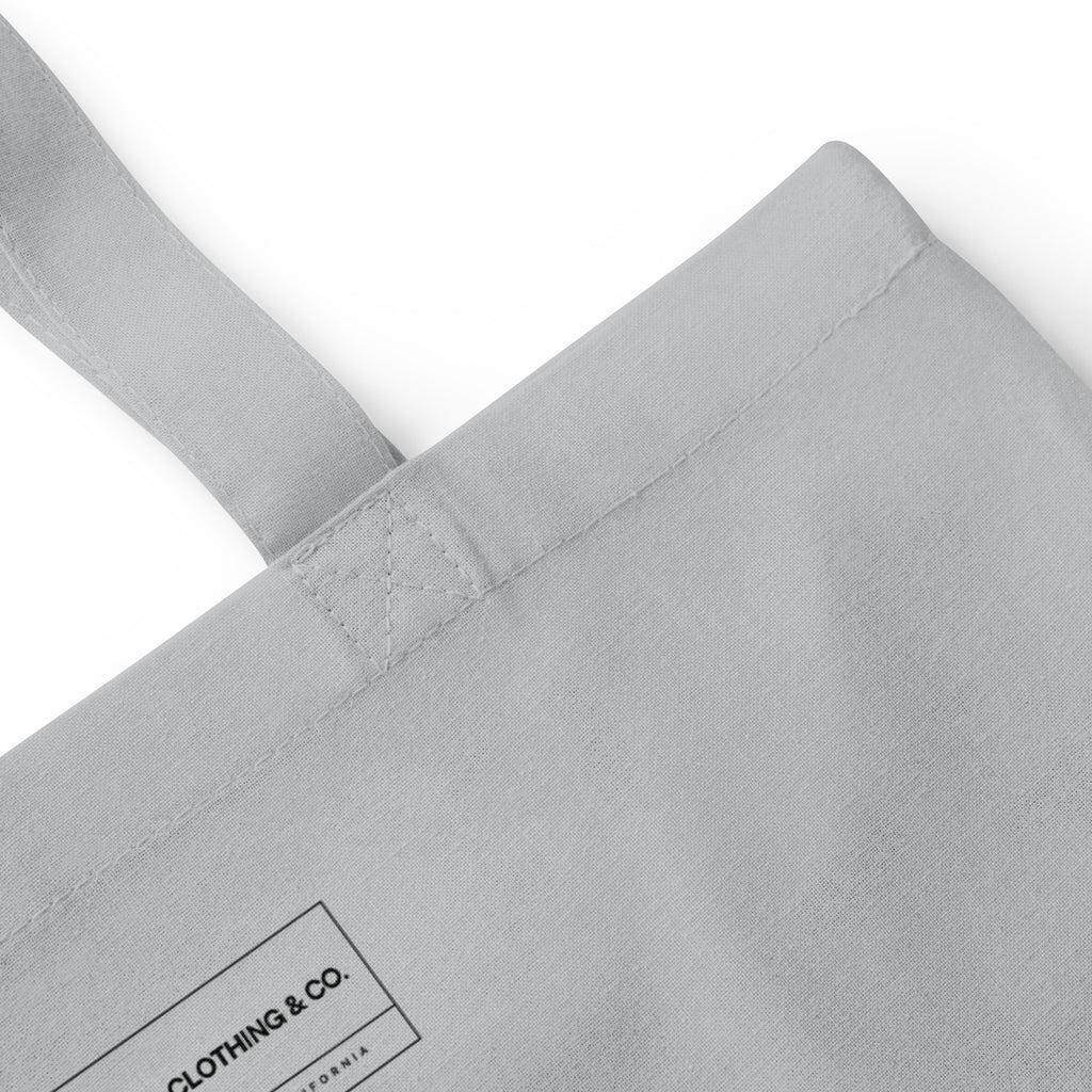 light grey open top tote bag product close up details 