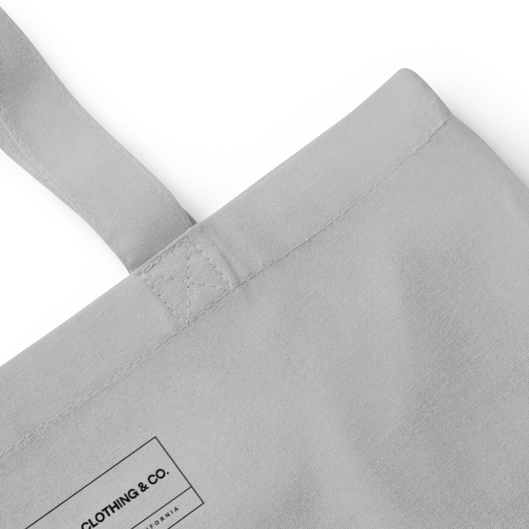 light grey open top tote bag product close up details 