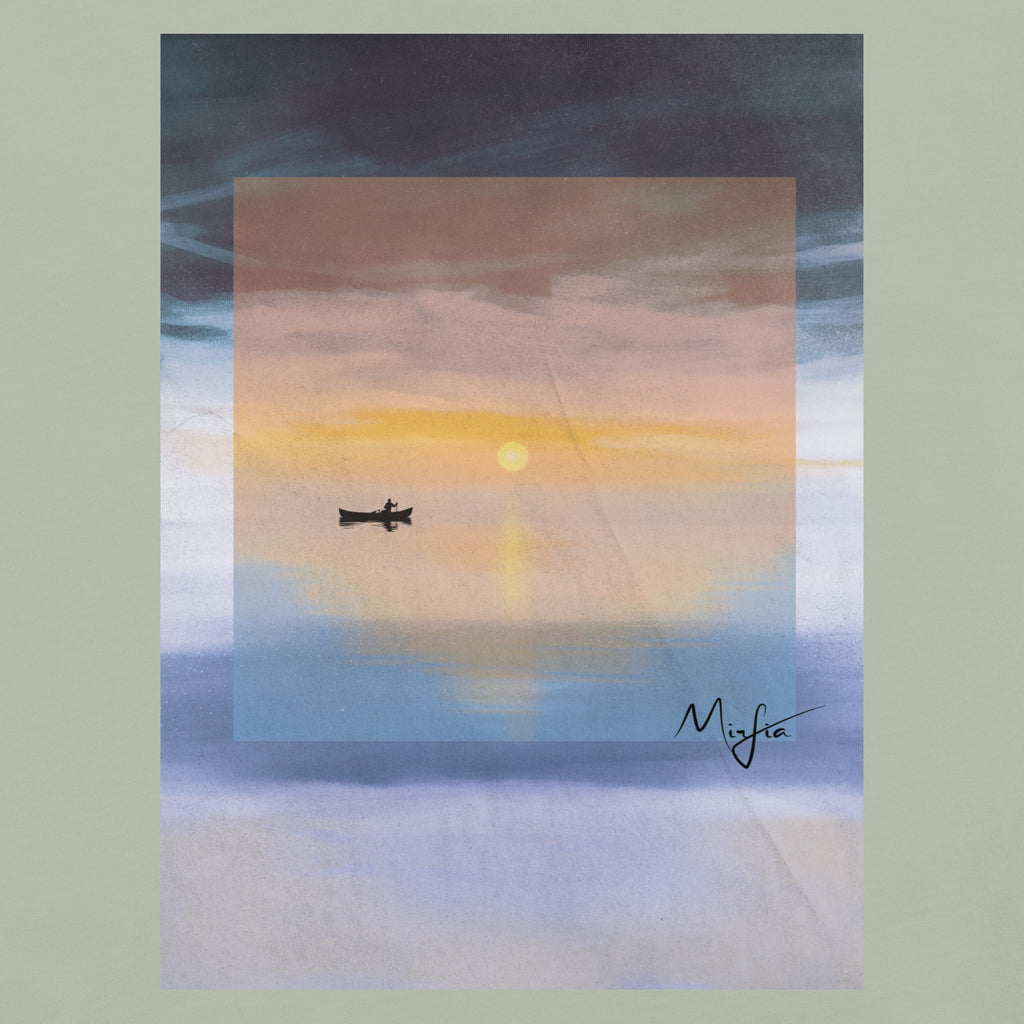 unisex t-shirt with detail of calm landscape illustration 