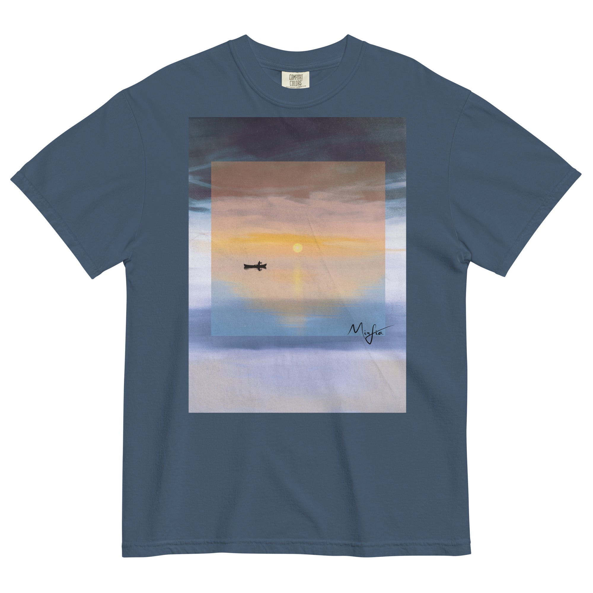 heavyweight garment dyed t-shirt featuring sunset scenery