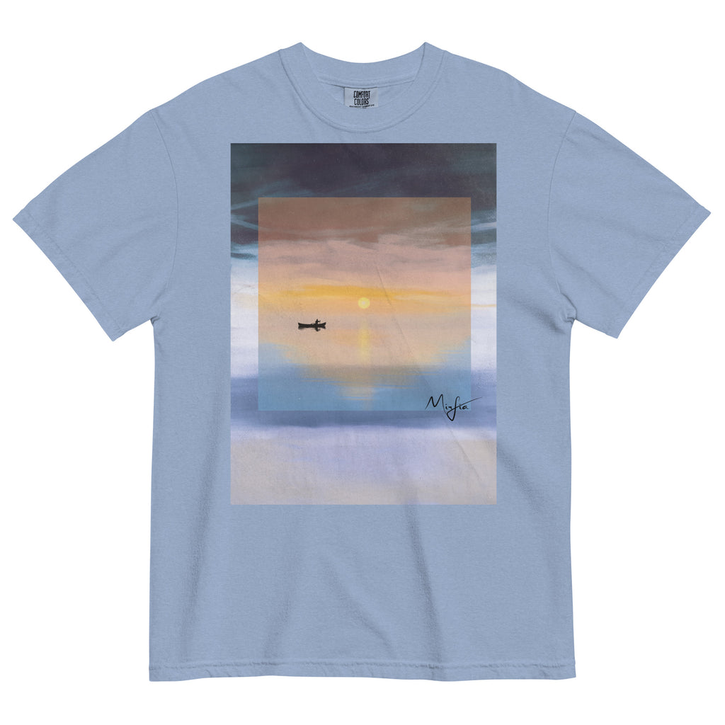 atmospheric nature inspired graphic t-shirt with muted tones 