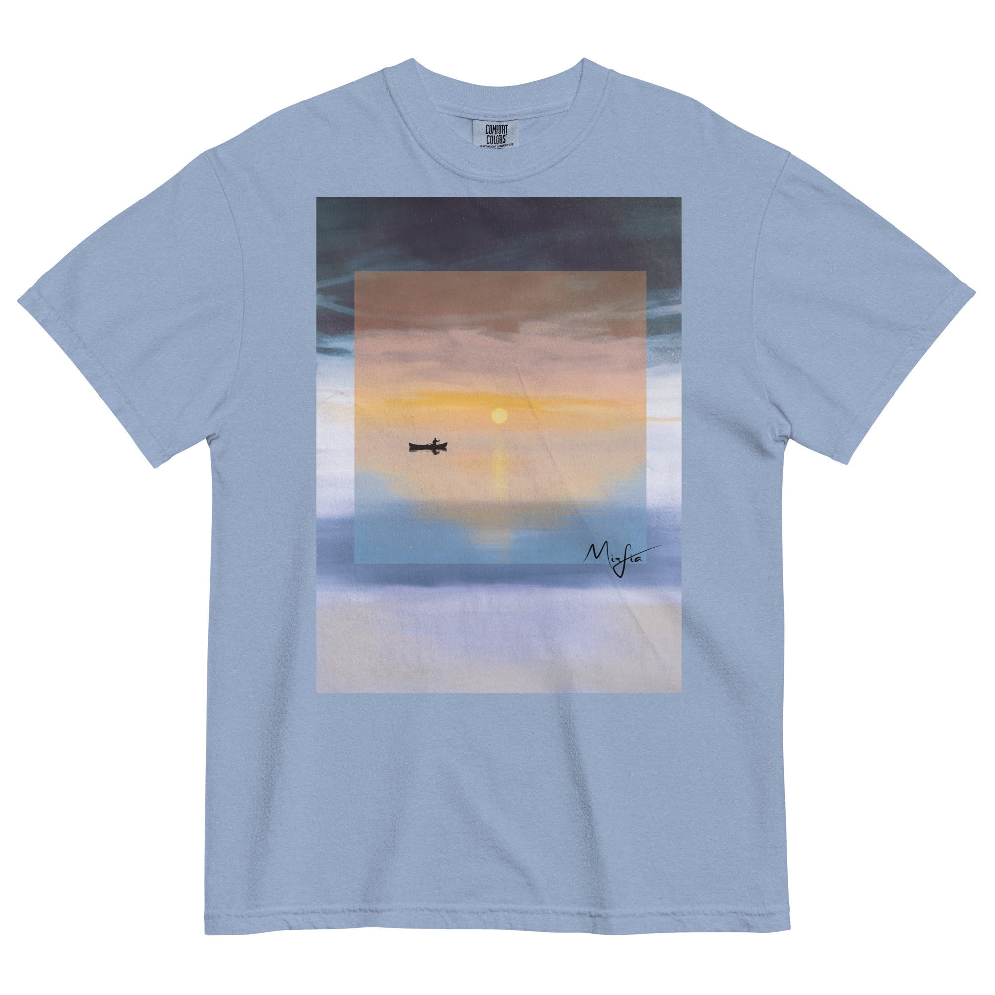 atmospheric nature inspired graphic t-shirt with muted tones 
