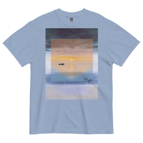 atmospheric nature inspired graphic t-shirt with muted tones 