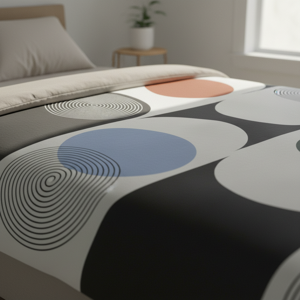 close up of bauhaus geometric duvet cover 