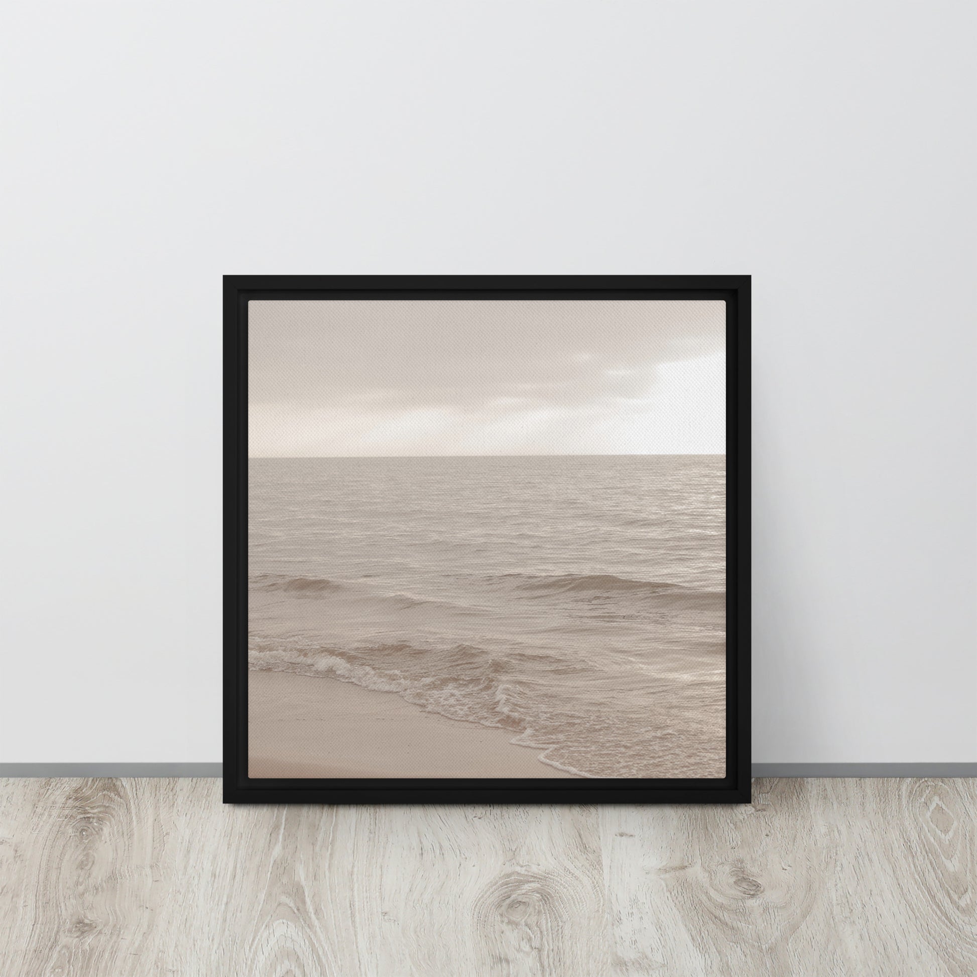 Beach artwork framed canvas print black floater frames