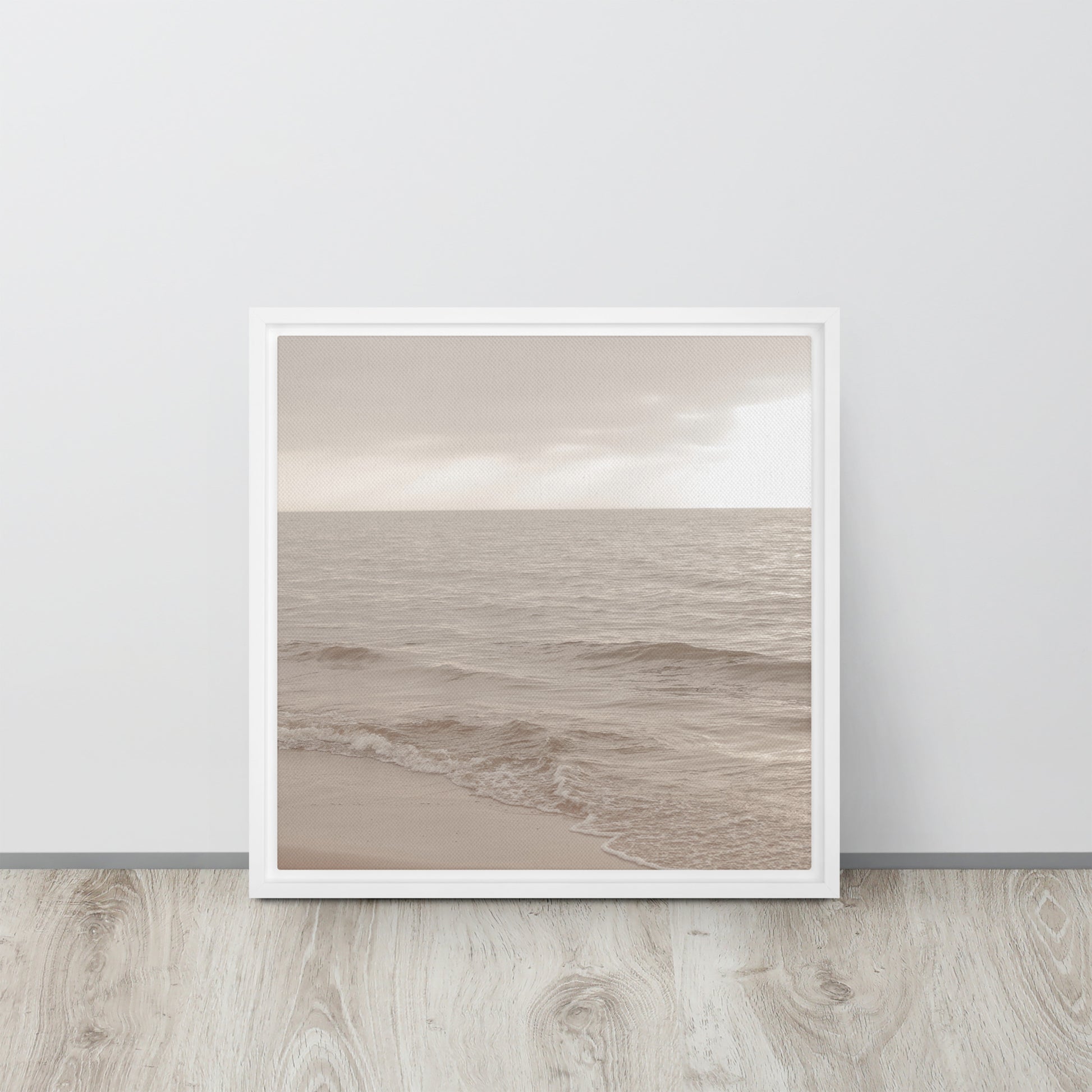 Beach artwork framed canvas print white floater frames