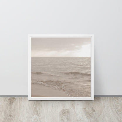 Beach artwork framed canvas print white floater frames