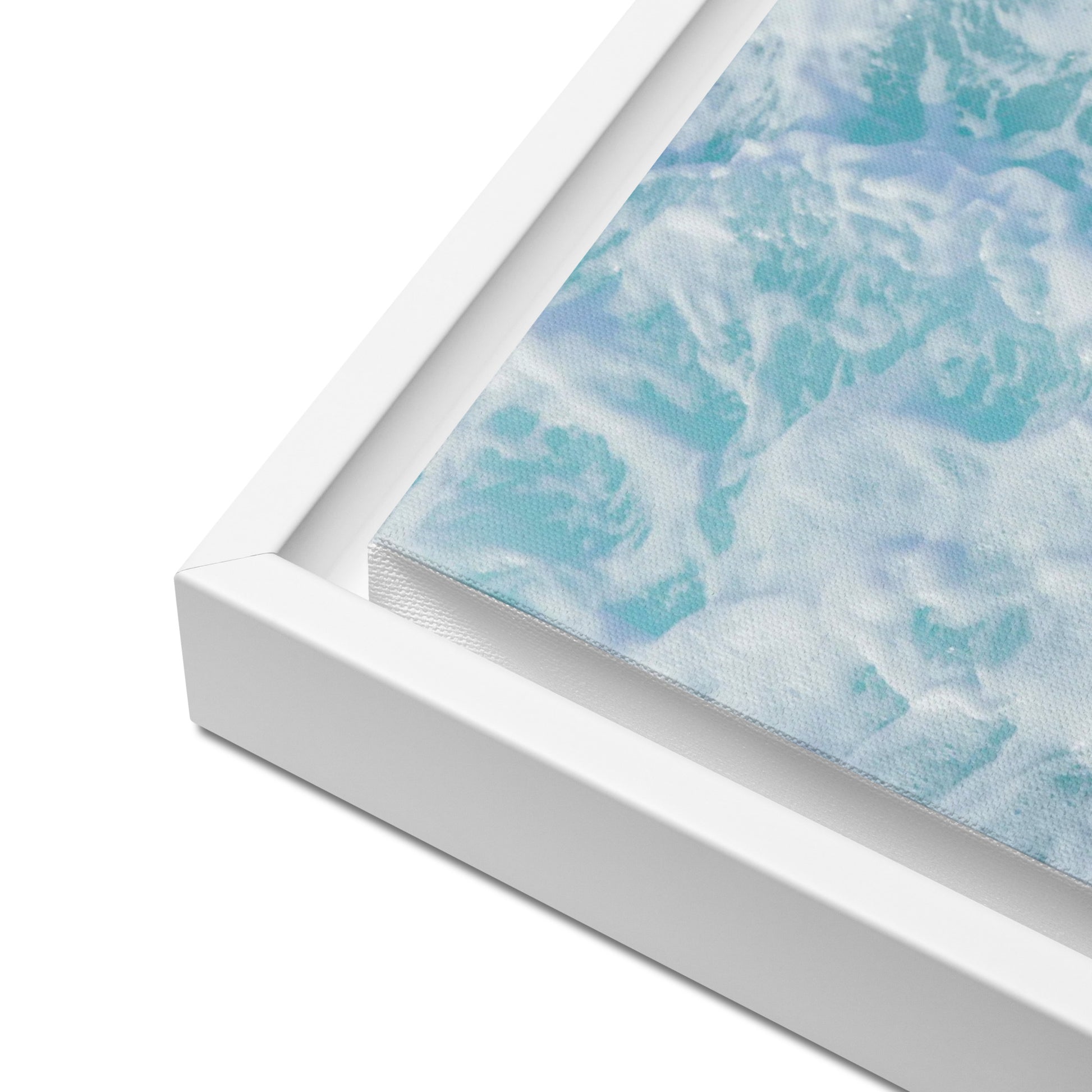 blue beach sea foam canvas print wall art white floater frame