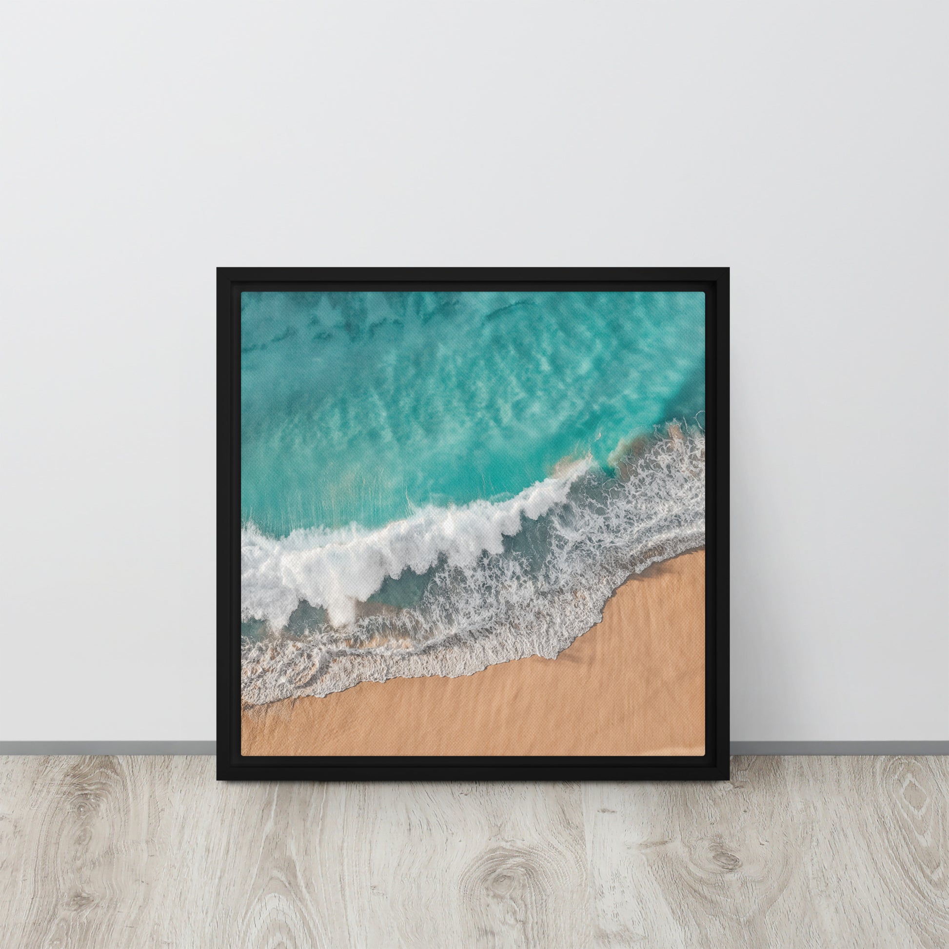 beach waves black floater frame canvas print artwork