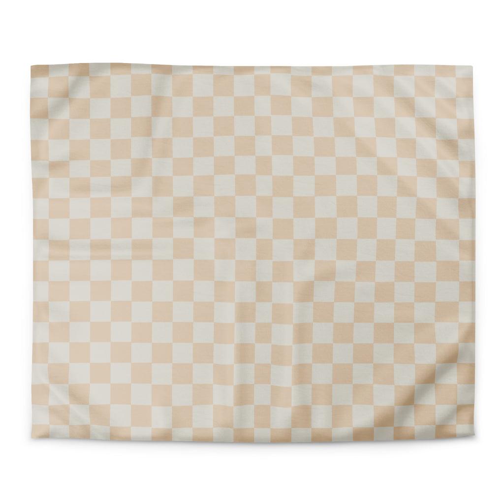 lightweight microfiber duvet in a beige checkerboard pattern