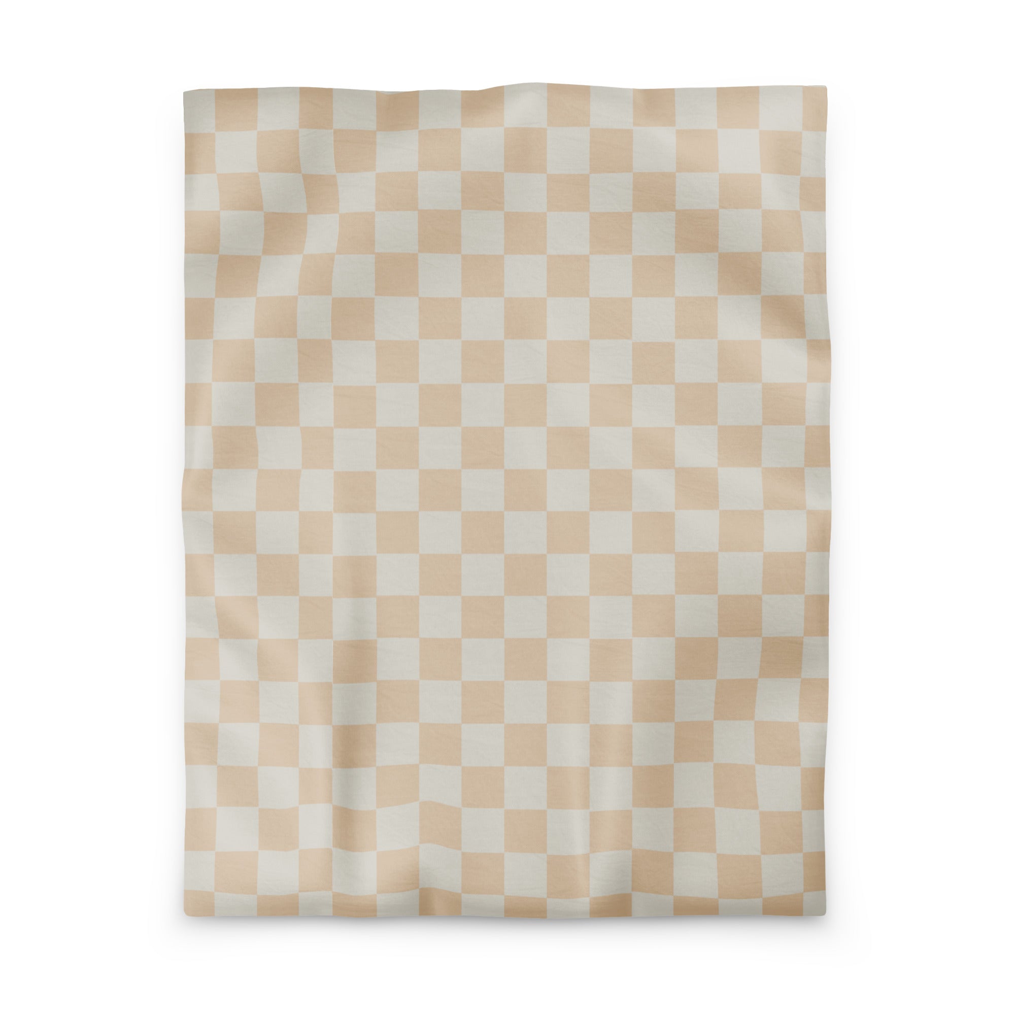 reversible beige grid duvet cover with a clean white underside 