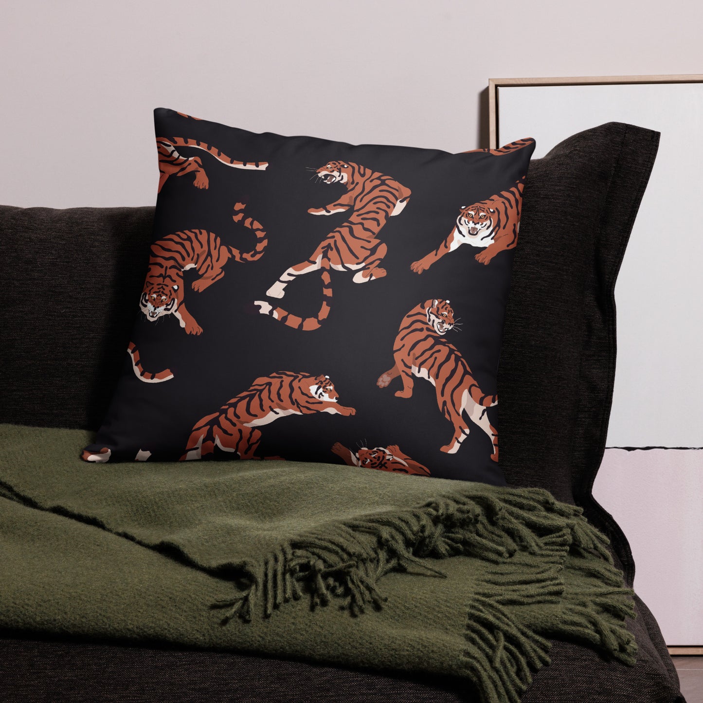 Black Tiger Print Throw Pillow - Mirfia