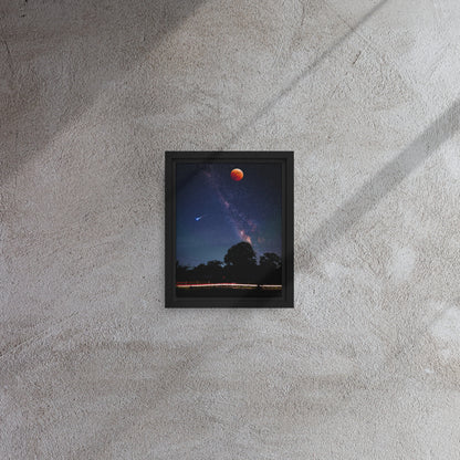 blood red moon framed canvas print in black