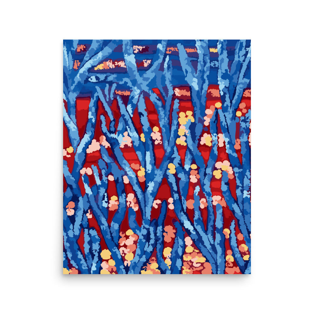 blue botanical abstract wall art print 