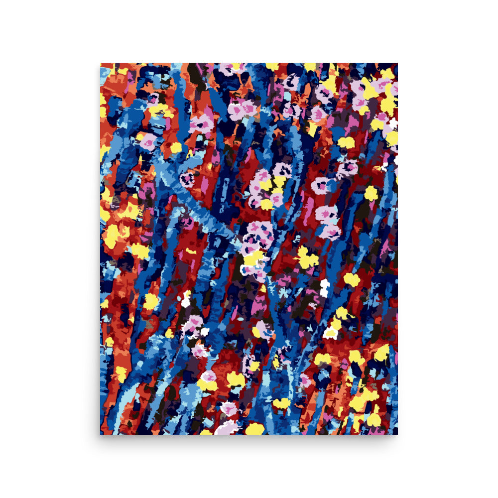 blue floral abstract wall art print 16x20