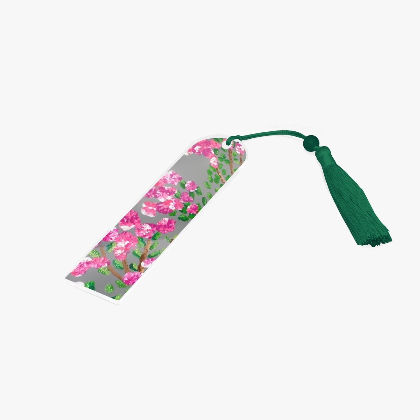 floral pink bookmark with green tassel