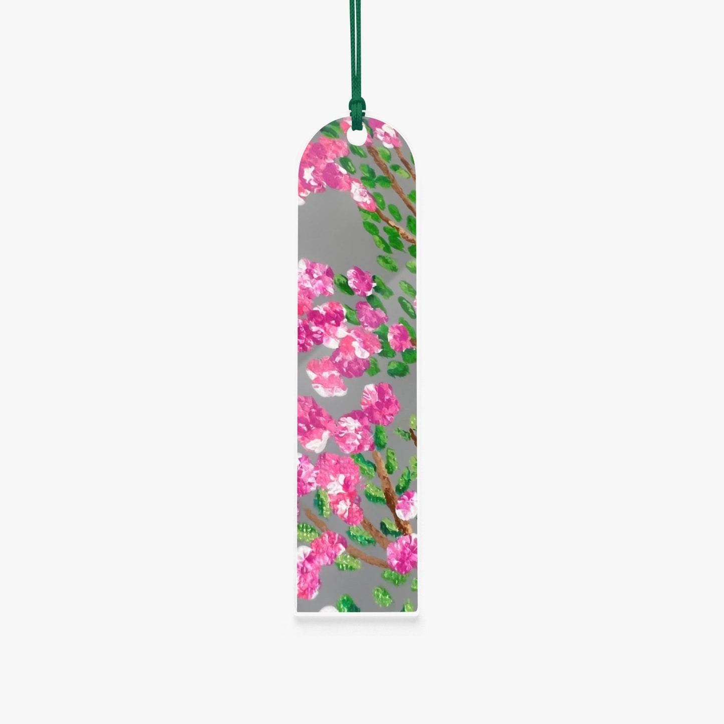 floral pink bookmark with green tassel