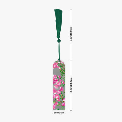 floral pink bookmark with green tassel