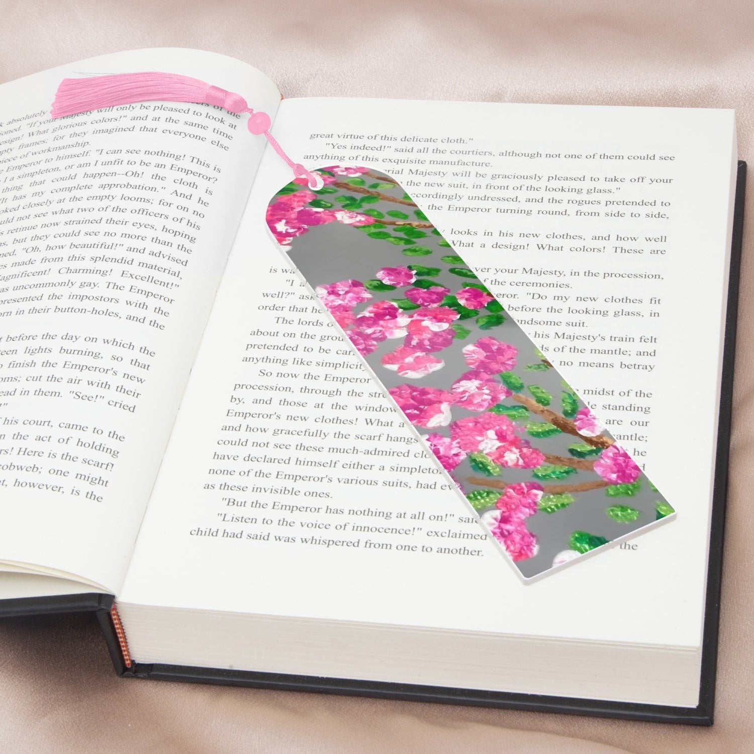 floral pink bookmark with pink tassel